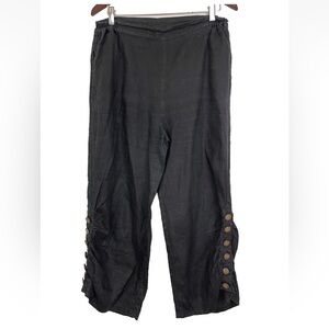 Linen Pants Womens L Black Button Detail Ankle Lagenlook Summer